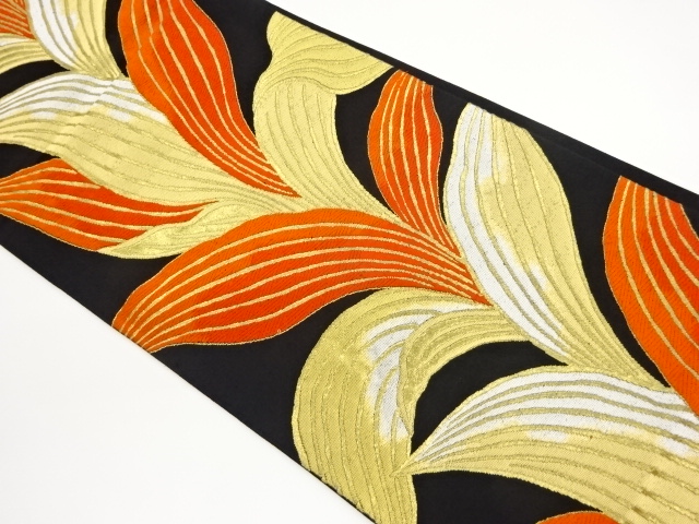 JAPANESE KIMONO / VINTAGE FUKURO OBI / WOVEN LEAVES / BY HATTORI ORIMONO